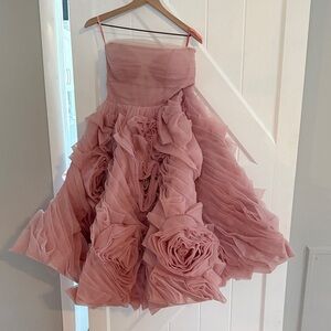 Strapless Dusty Rose Ruffled Tulle Formal Dress